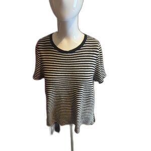 Eileen Fisher T-Shirt Top Short Sleeves Sz M Crew Neck Striped Multicolored